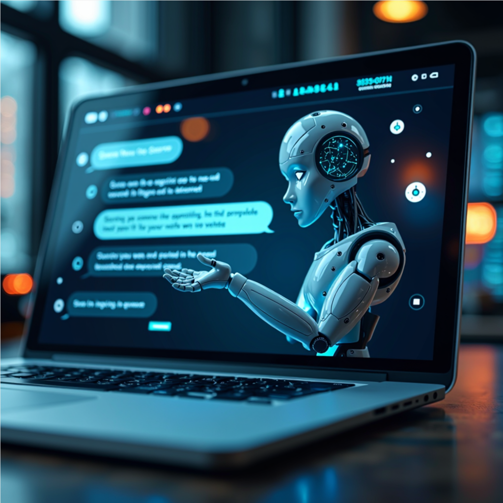 A sleek AI chatbot interface responding in real-time on a business website, providing instant and intelligent customer support.