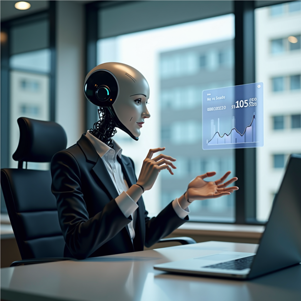 Humanoid AI call assistant closing a high-value business deal over the phone.